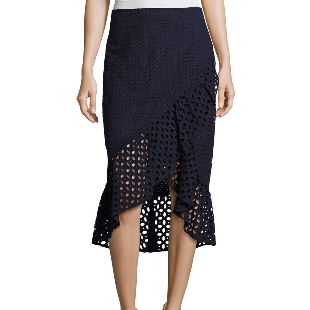 Trina Turk Navy Eyelet Lace Midi Skirt